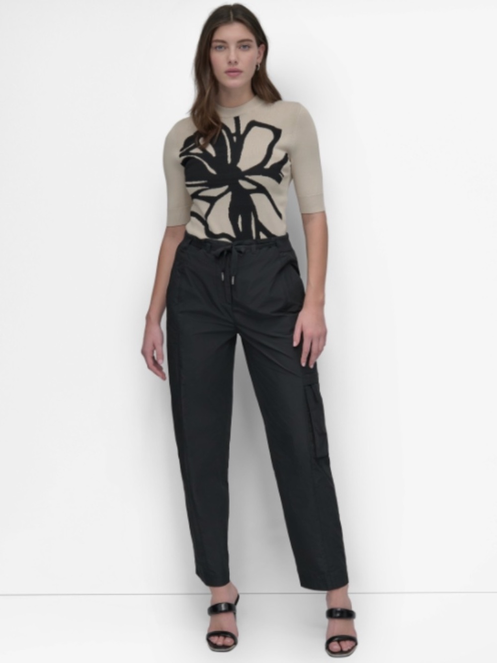 DKNY Women's Taffeta Cargo Tapered Woven Pants Black Size XL NWT/